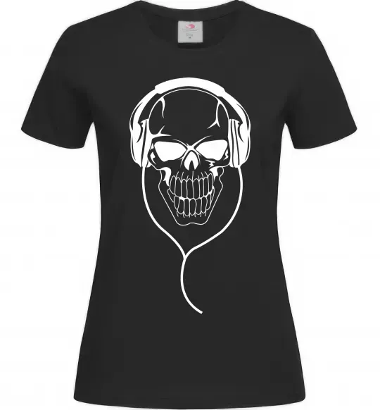 Жіноча футболка Череп в навушниках Чорний фото