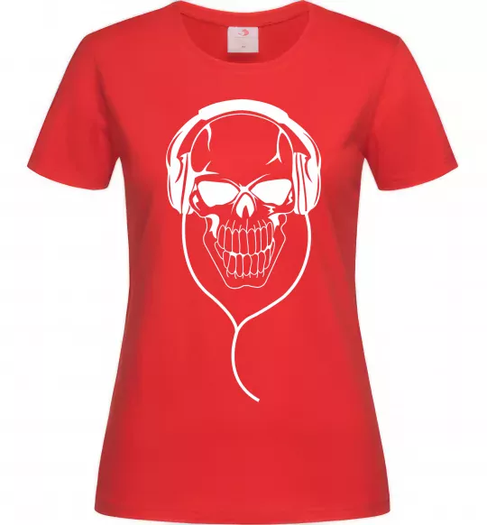 Жіноча футболка Череп в навушниках Червоний фото