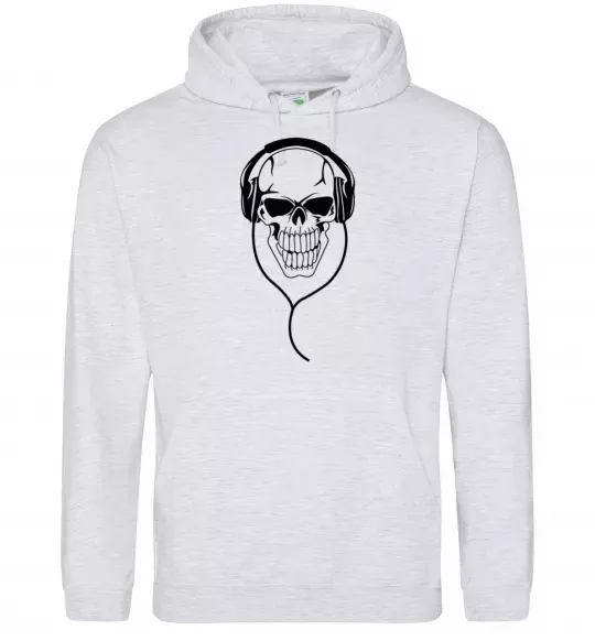 Женская толстовка (худи) Череп в навушниках Серый меланж фото