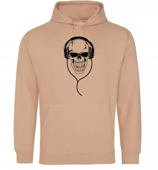 Женская толстовка (худи) Череп в навушниках Песочный фото