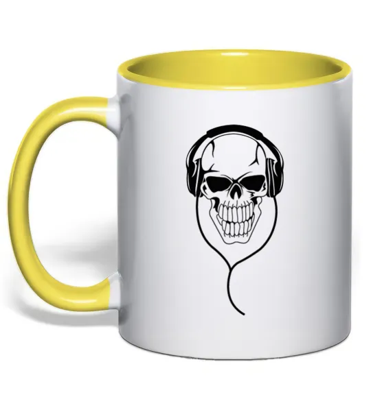 Чашка с цветной ручкой Череп в навушниках Солнечно желтый фото