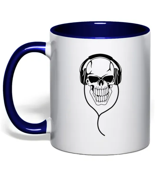 Чашка с цветной ручкой Череп в навушниках Глубокий темно-синий фото