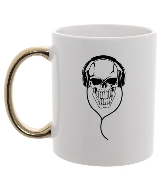 Чашка с цветной ручкой Череп в навушниках Золото фото