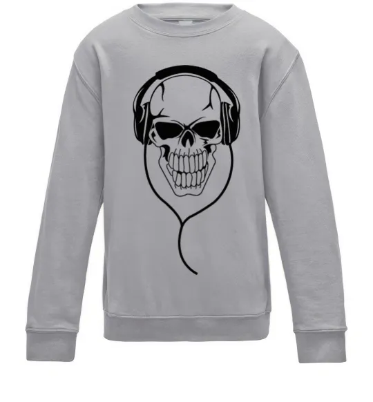 Детский Свитшот Череп в навушниках Серый меланж фото