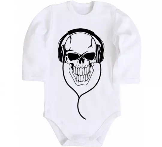 Дитячий бодік Череп в навушниках Білий фото