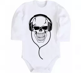 Детский боди Череп в навушниках Белый фото