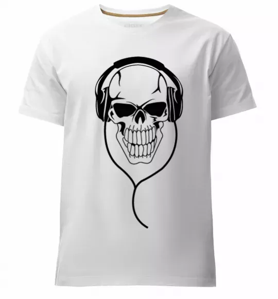 Мужская премиум футболка Череп в навушниках Белый фото