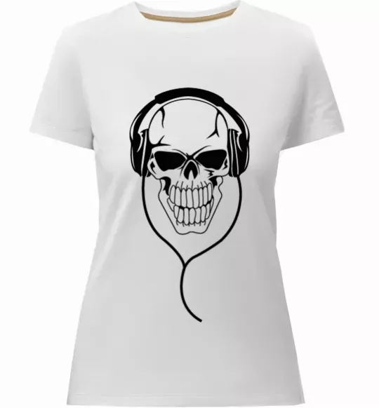 Жіноча преміум футболка Череп в навушниках Білий фото