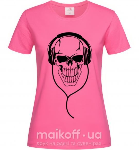 Жіноча футболка Череп в наушниках Яскраво-рожевий фото