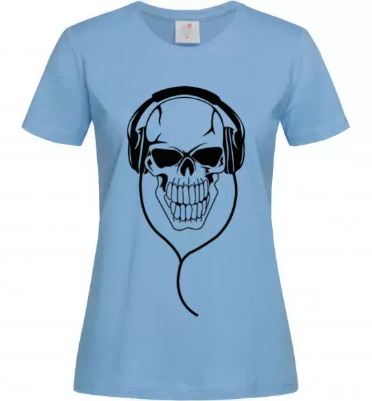 Жіноча футболка Череп в навушниках Блакитний фото