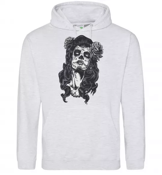 Мужская толстовка (худи) Santa Muerte Серый меланж фото