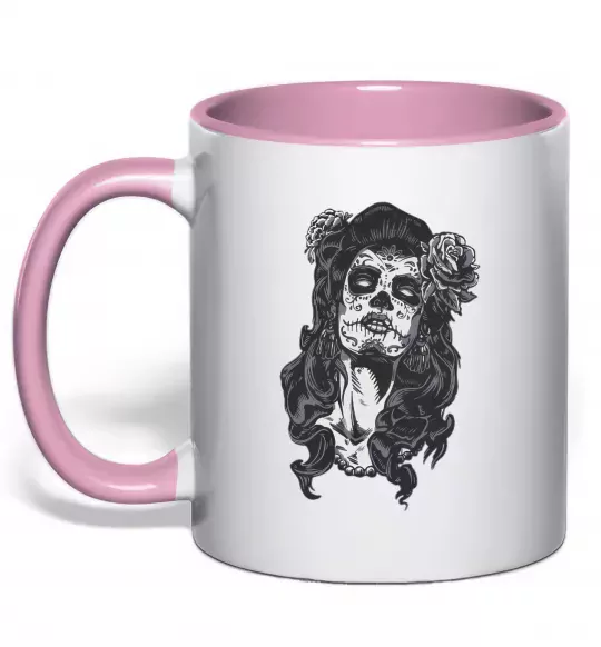 Чашка з кольоровою ручкою Santa Muerte Ніжно рожевий фото