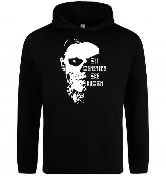 Мужская толстовка (худи) All monsters are human Черный фото