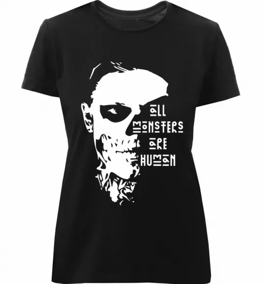 Женская премиум футболка All monsters are human Черный фото