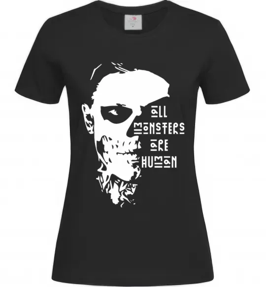 Женская футболка All monsters are human Черный фото