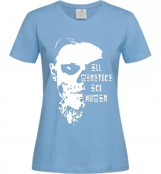 Женская футболка All monsters are human Голубой фото