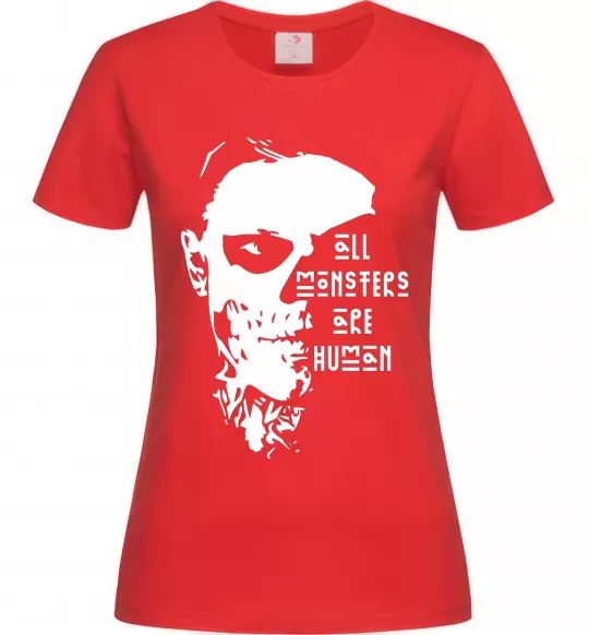 Женская футболка All monsters are human Красный фото