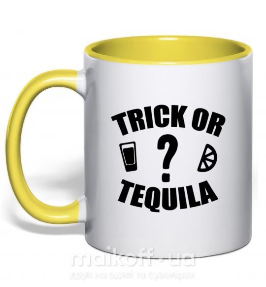 Чашка з кольоровою ручкою trick or tequila Сонячно жовтий фото