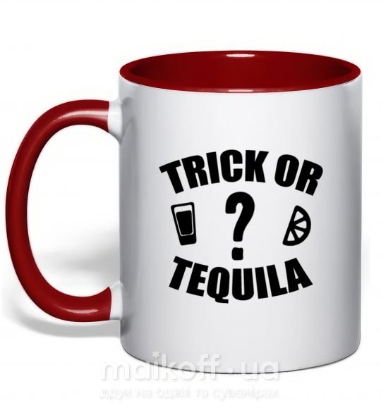 Чашка с цветной ручкой trick or tequila Красный фото