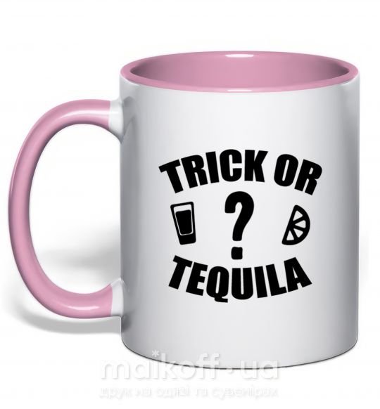 Чашка з кольоровою ручкою trick or tequila Ніжно рожевий фото