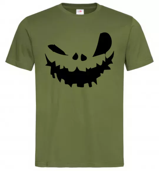 Мужская футболка scary smile Оливковый фото