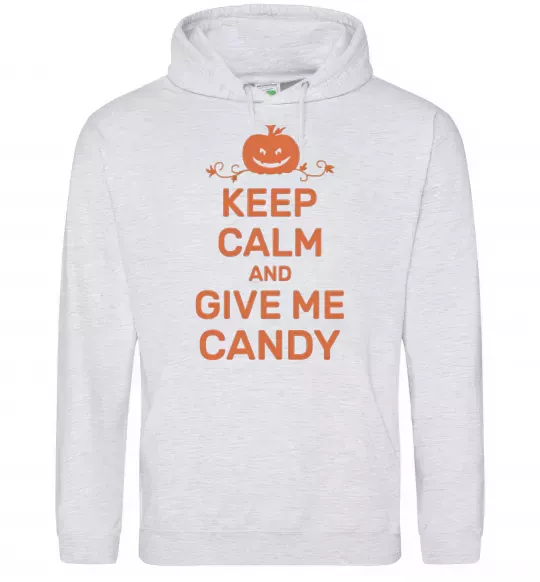 Мужская толстовка (худи) keep calm and give me candy Серый меланж фото