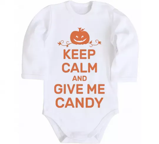 Детский боди keep calm and give me candy Белый фото
