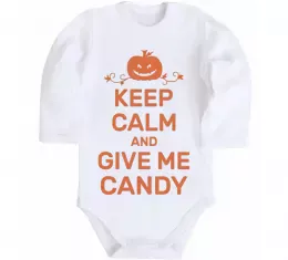 Детский боди keep calm and give me candy Белый фото