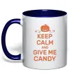 Чашка з кольоровою ручкою keep calm and give me candy Глибокий темно-синій фото
