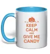 Чашка з кольоровою ручкою keep calm and give me candy Блакитний фото