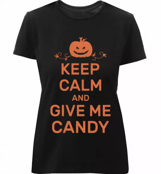 Женская премиум футболка keep calm and give me candy Черный фото