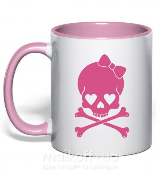Чашка з кольоровою ручкою skull girl Ніжно рожевий фото