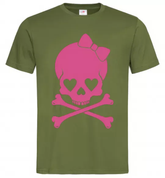 Мужская футболка skull girl Оливковый фото