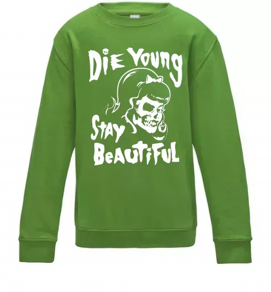 Детский Свитшот die yong stay beautiful Лаймовый фото