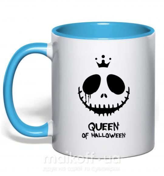 Чашка з кольоровою ручкою Queen of halloween Блакитний фото
