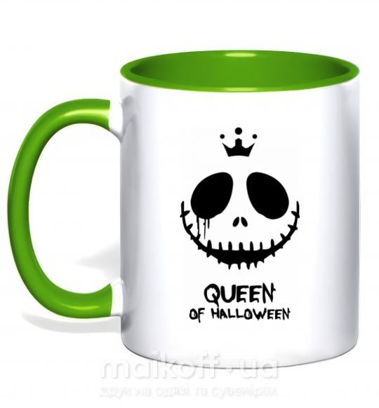 Чашка з кольоровою ручкою Queen of halloween Зелений фото