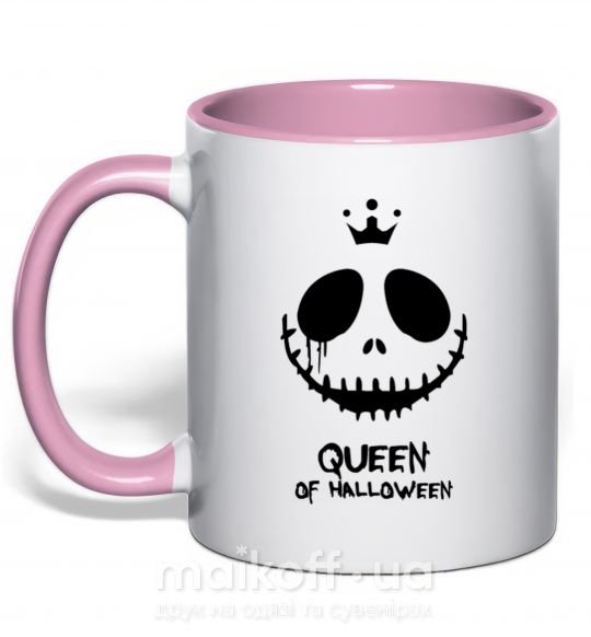 Чашка з кольоровою ручкою Queen of halloween Ніжно рожевий фото
