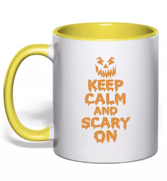 Чашка з кольоровою ручкою Keep calm and scary on Сонячно жовтий фото
