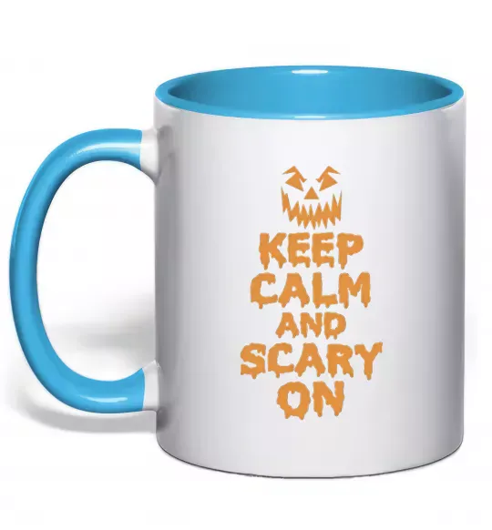 Чашка з кольоровою ручкою Keep calm and scary on Блакитний фото