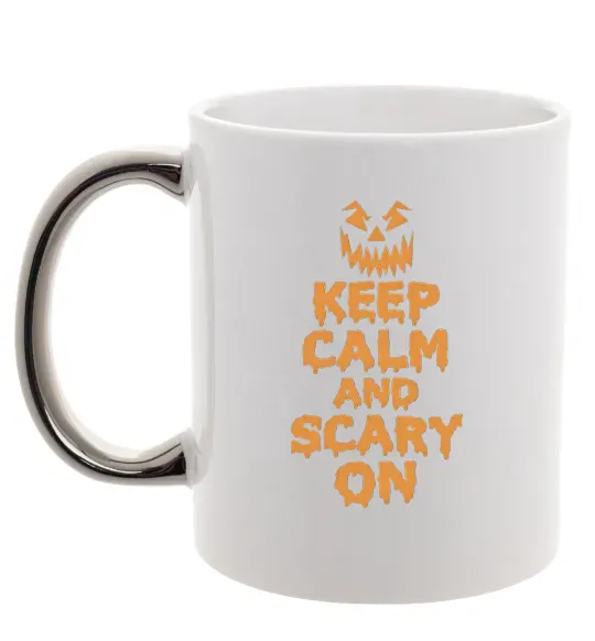 Чашка з кольоровою ручкою Keep calm and scary on Срібло фото