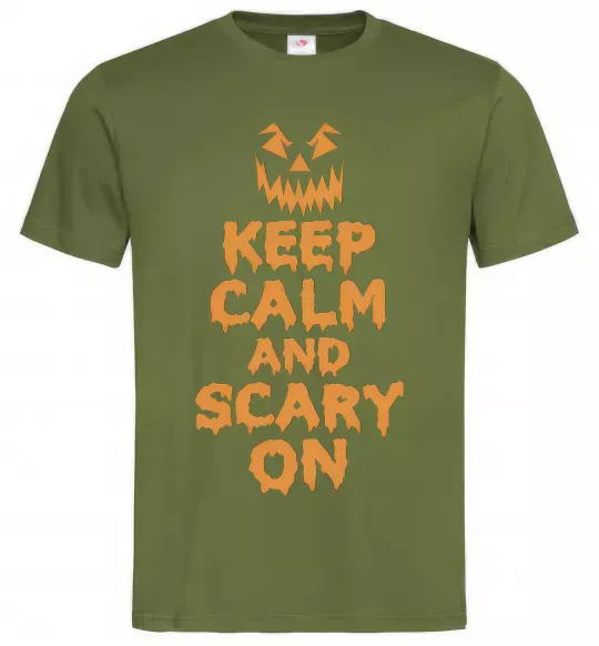 Мужская футболка Keep calm and scary on Оливковый фото