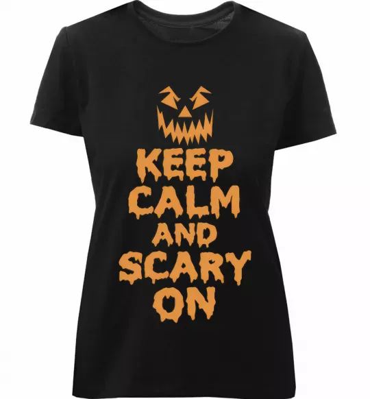 Женская премиум футболка Keep calm and scary on Черный фото
