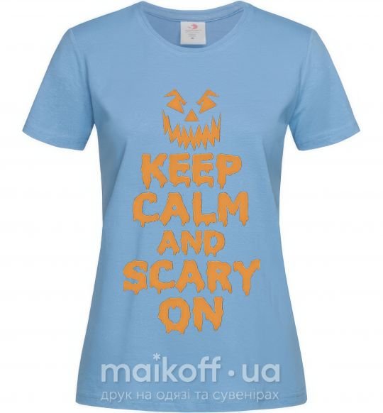 Жіноча футболка Keep calm and scary on Блакитний фото