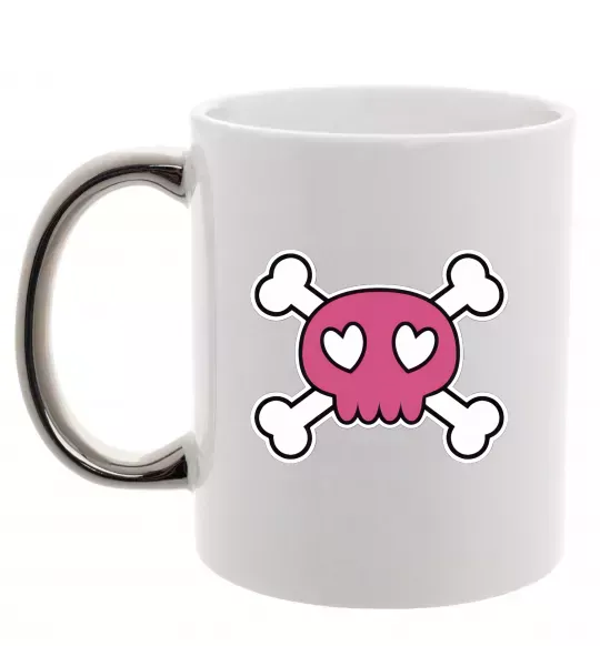 Чашка с цветной ручкой Черепушка Серебро фото