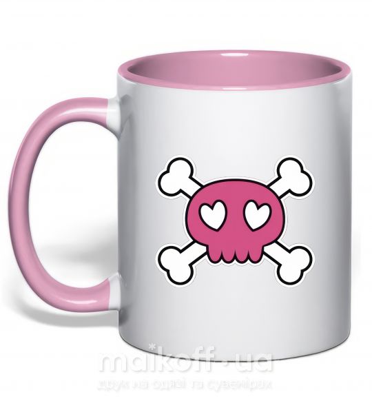 Чашка з кольоровою ручкою Черепушка Ніжно рожевий фото