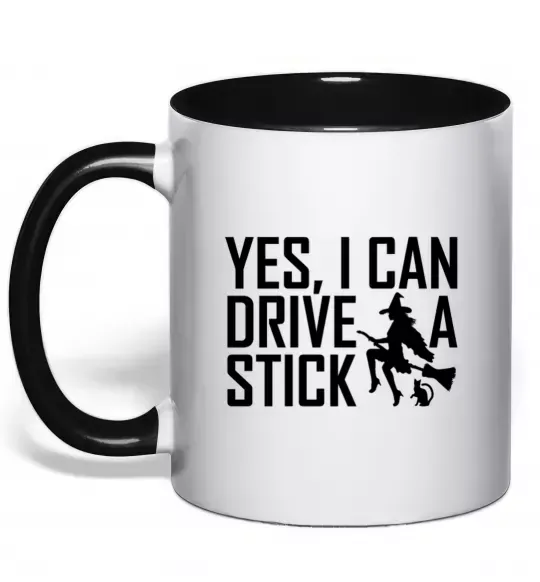 Чашка з кольоровою ручкою yes i can drive a stick Чорний фото