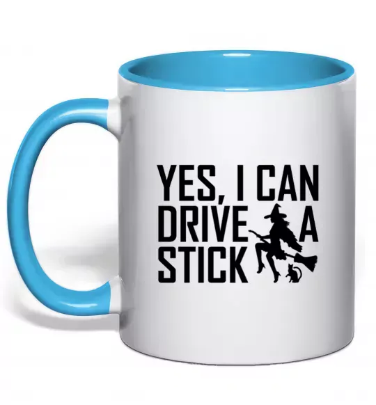 Чашка з кольоровою ручкою yes i can drive a stick Блакитний фото