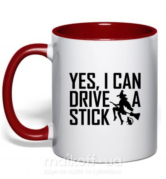 Чашка с цветной ручкой yes i can drive a stick Красный фото