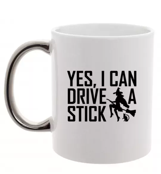 Чашка з кольоровою ручкою yes i can drive a stick Срібло фото