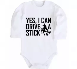 Детский боди yes i can drive a stick Белый фото
